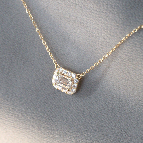 Lab Grown Diamond |  Emerald Cut Halo Necklace