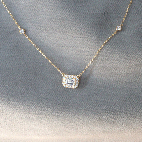 Lab Grown Diamond |  Emerald Cut Halo Necklace