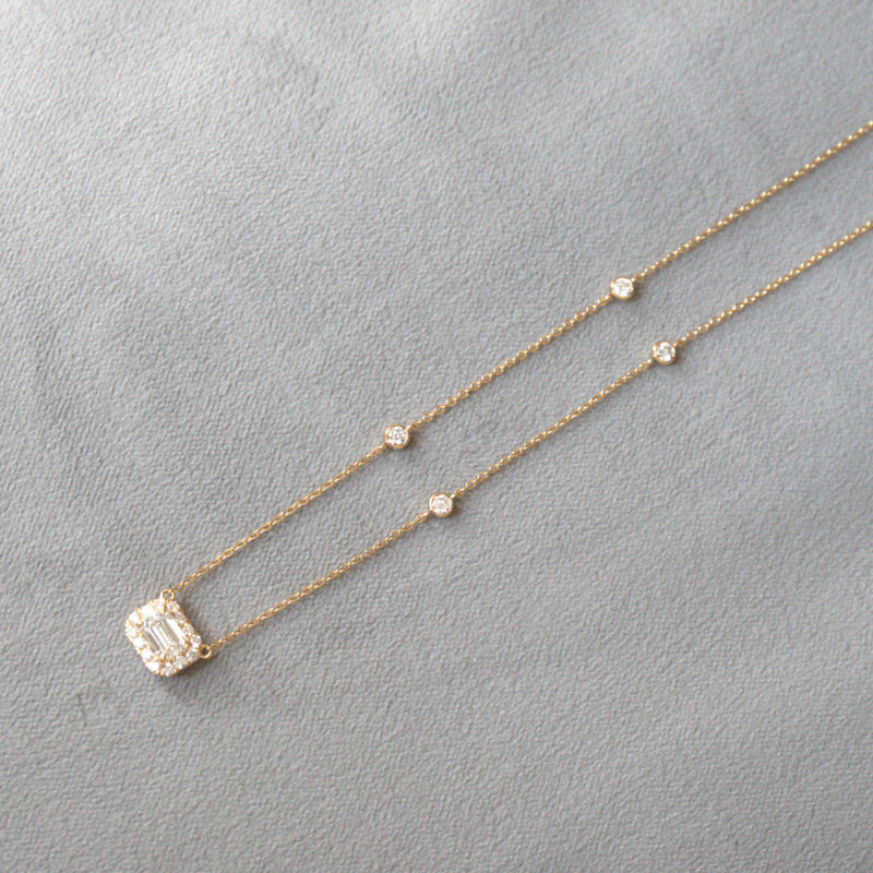 Lab Grown Diamond |  Emerald Cut Halo Necklace