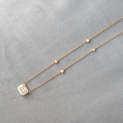 Lab Grown Diamond |  Emerald Cut Halo Necklace