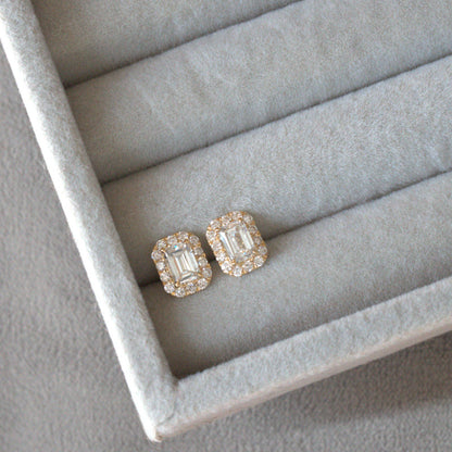 Lab Grown Diamond |  Emerald Cut Halo Earrings