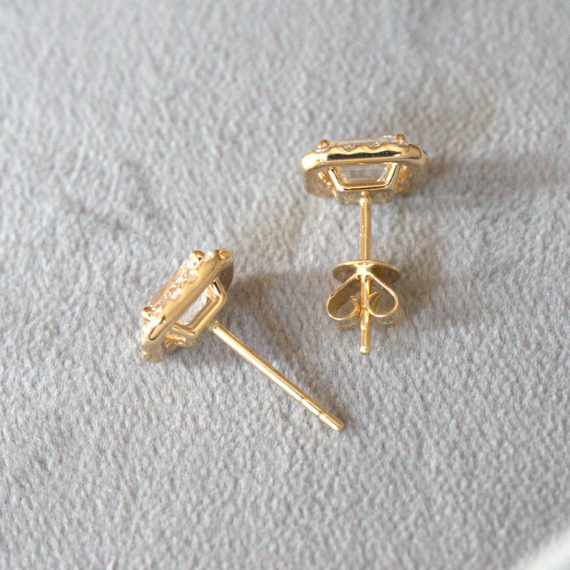 Lab Grown Diamond |  Emerald Cut Halo Earrings