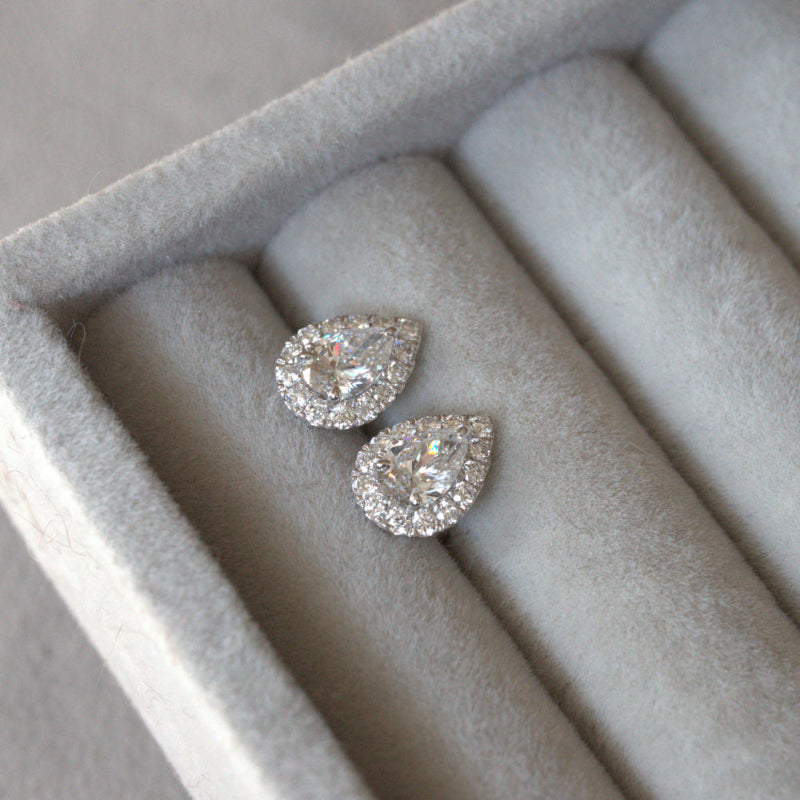 Lab Grown Diamond |  Pear Shape Halo Earrings