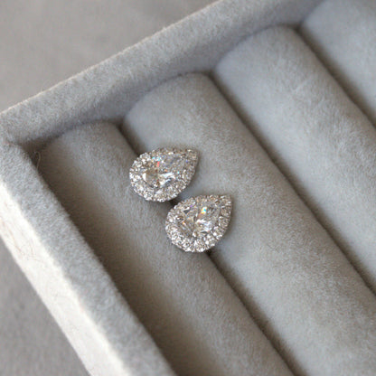 Lab Grown Diamond |  Pear Shape Halo Earrings