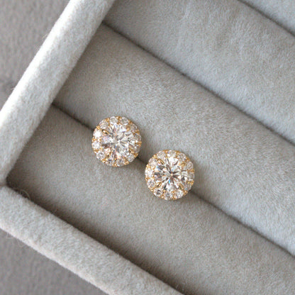 Lab Grown Diamond |  Round Shape Halo Earrings
