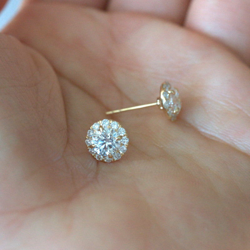 Lab Grown Diamond |  Round Shape Halo Earrings