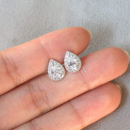 Lab Grown Diamond |  Pear Shape Halo Earrings