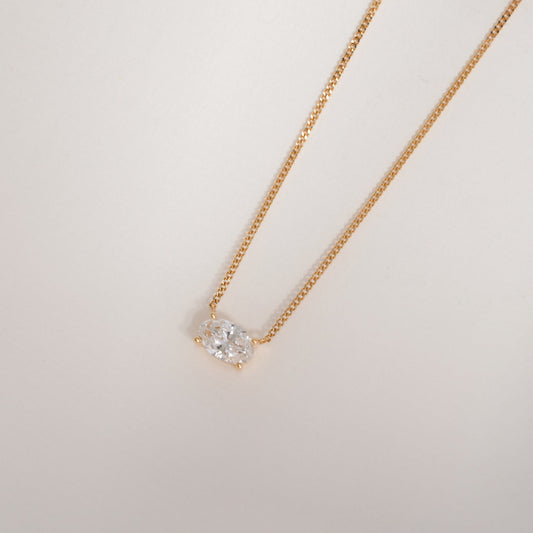 Lab Grown Diamond |  Cuban Link Necklace with Oval Cut Diamond
