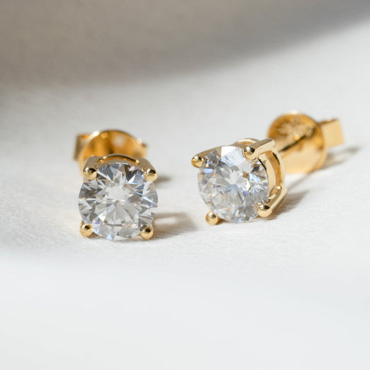 Lab Grown Diamond |  1ct Four Prong Setting Round Solitaire Earrings