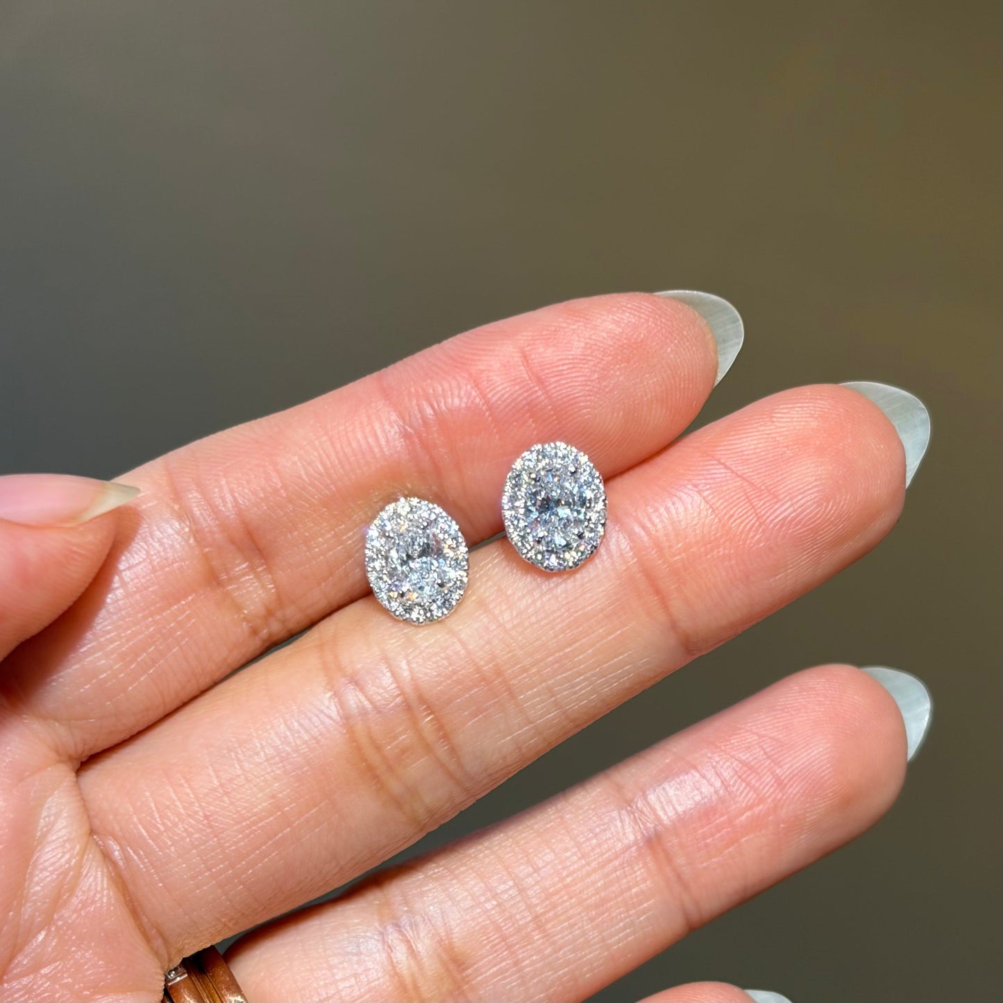 Lab Grown Diamond |  Oval Shape Halo Earrings