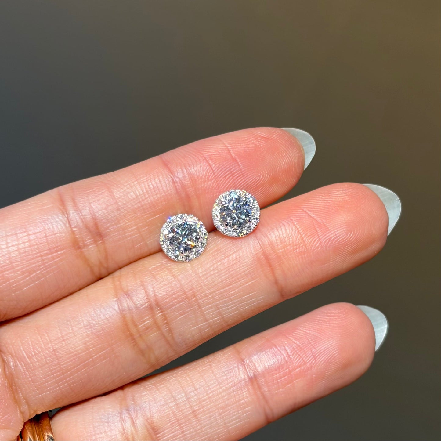 Lab Grown Diamond |  Round Shape Halo Earrings