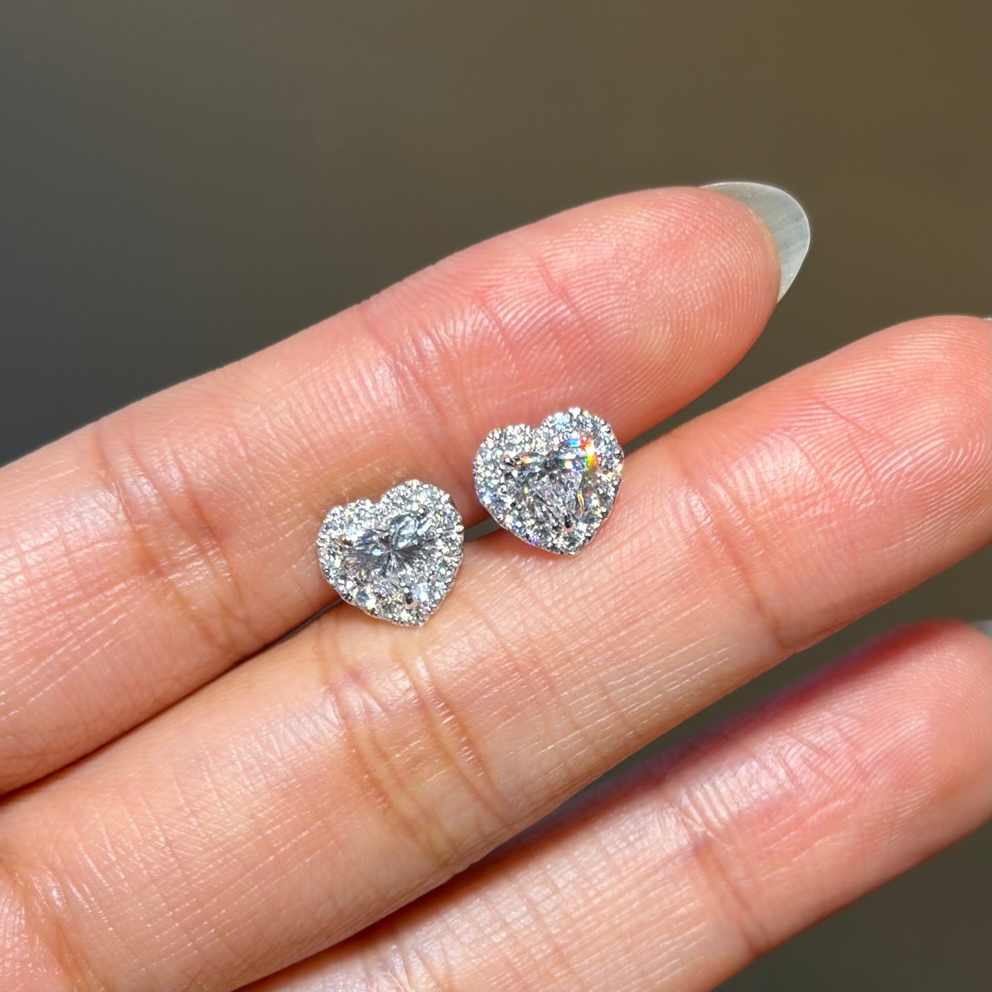 Lab Grown Diamond |  Heart Shape Halo Earrings