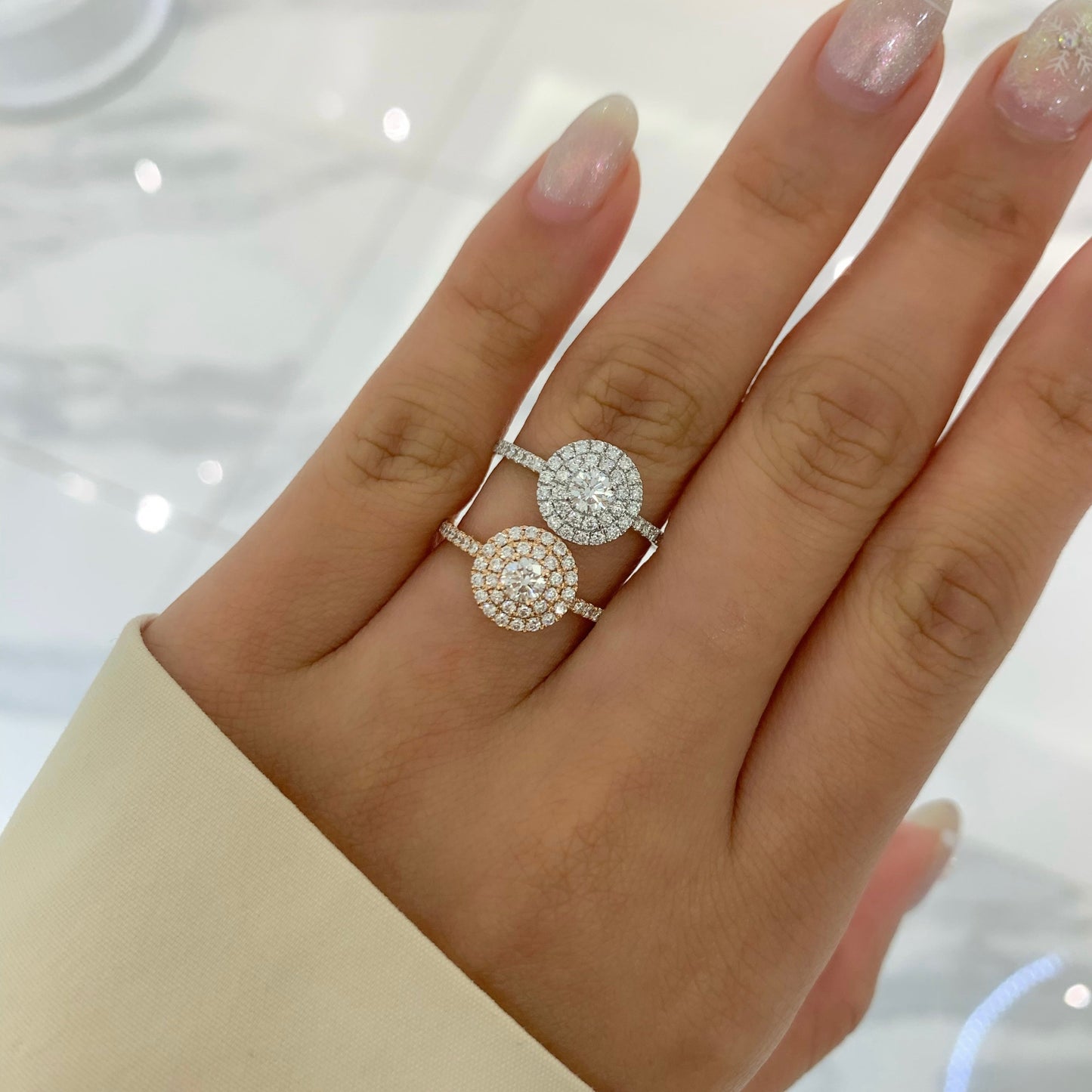 Round Shape Double Halo Diamond Ring