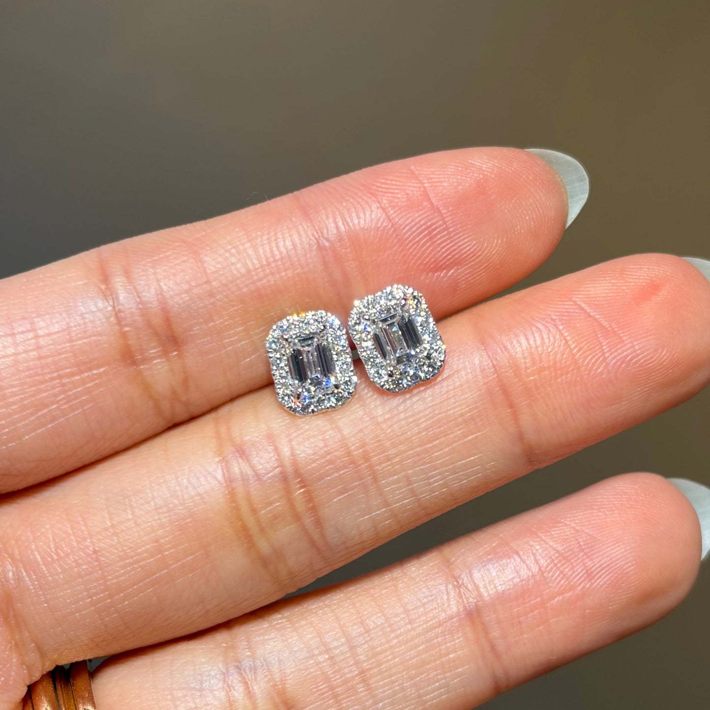 Lab Grown Diamond |  Emerald Cut Halo Earrings