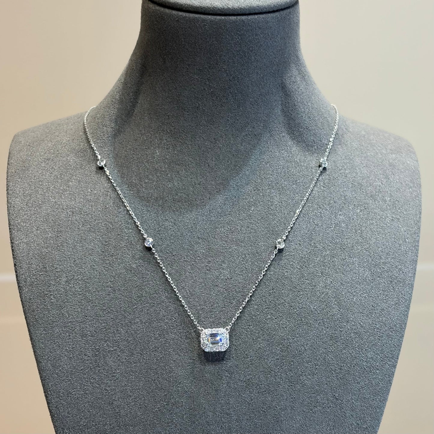 Lab Grown Diamond |  Emerald Cut Halo Necklace