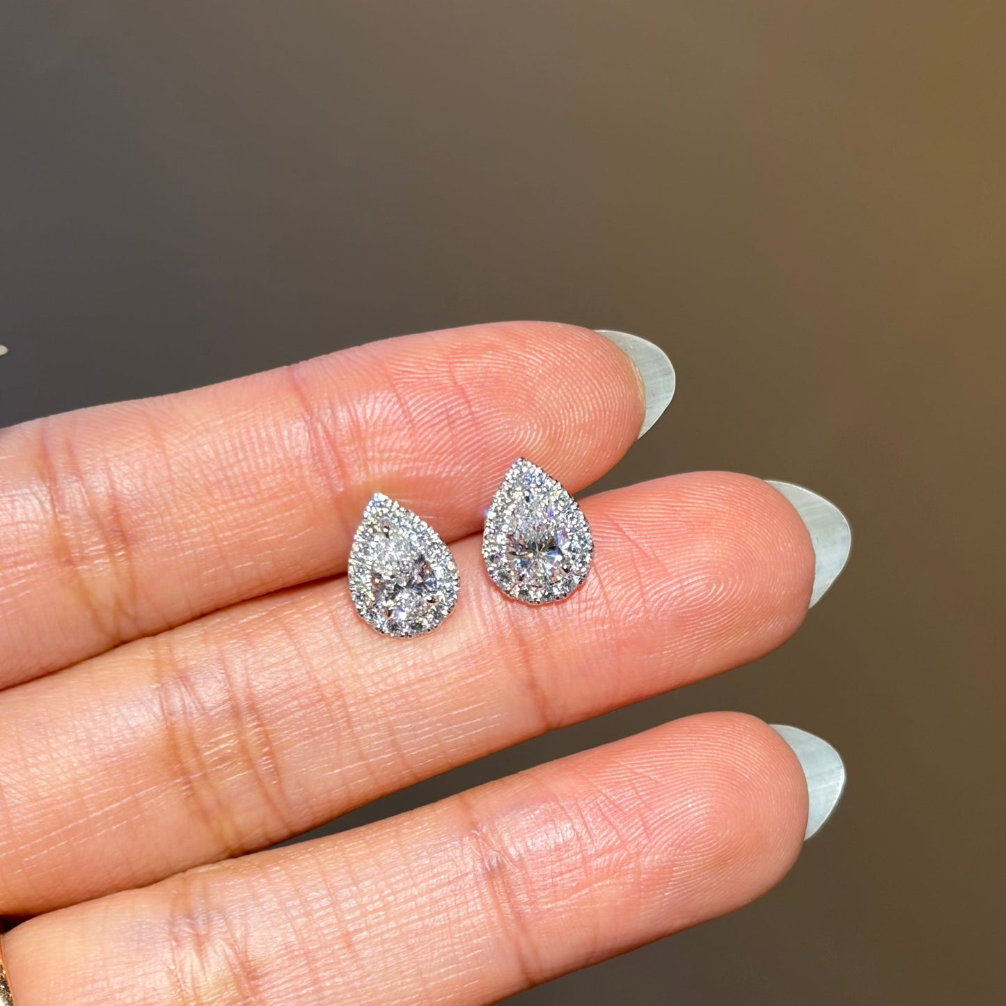 Lab Grown Diamond |  Pear Shape Halo Earrings