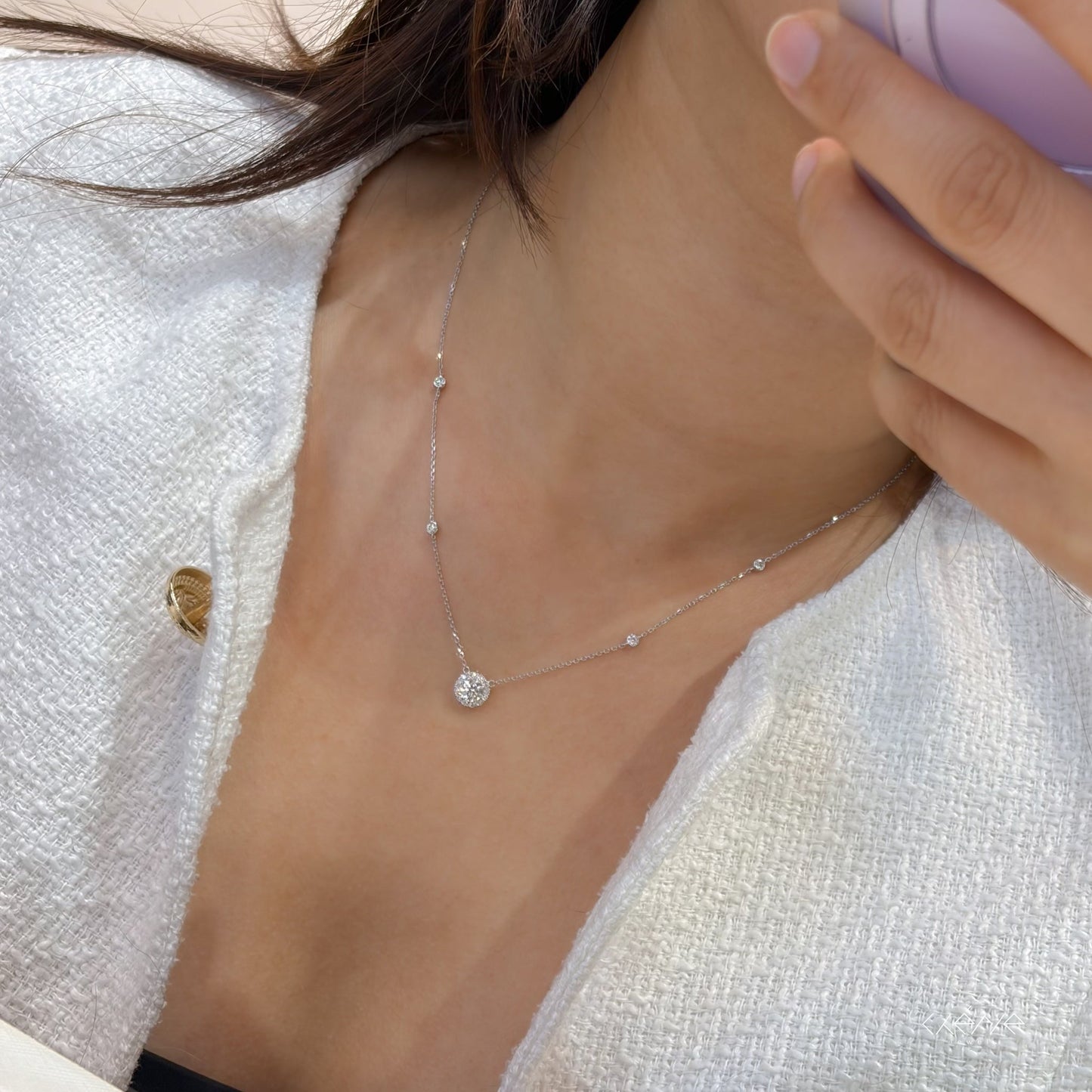 Lab Grown Diamond |  Round Shape Halo Necklace