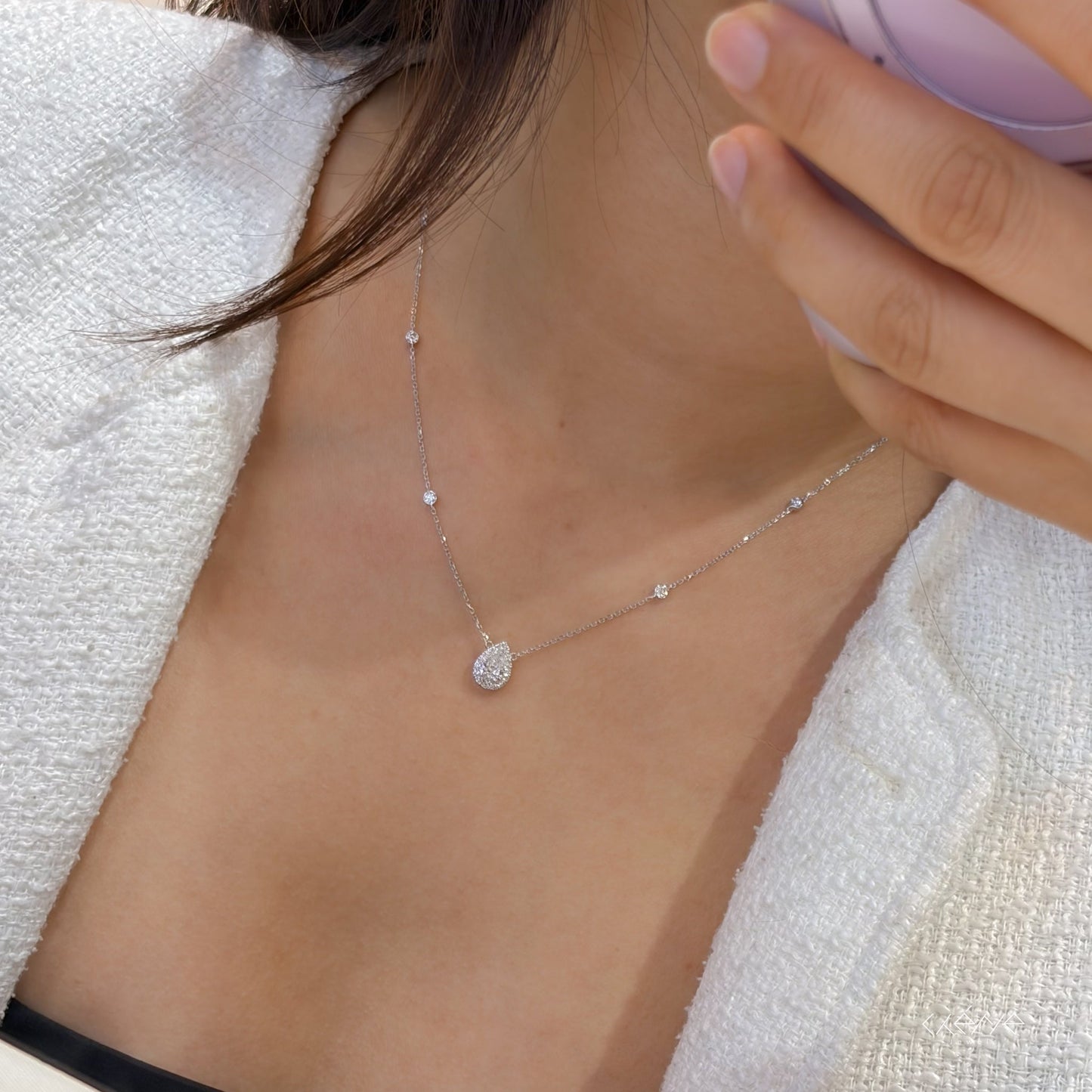 Lab Grown Diamond |  Pear Shape Halo Necklace