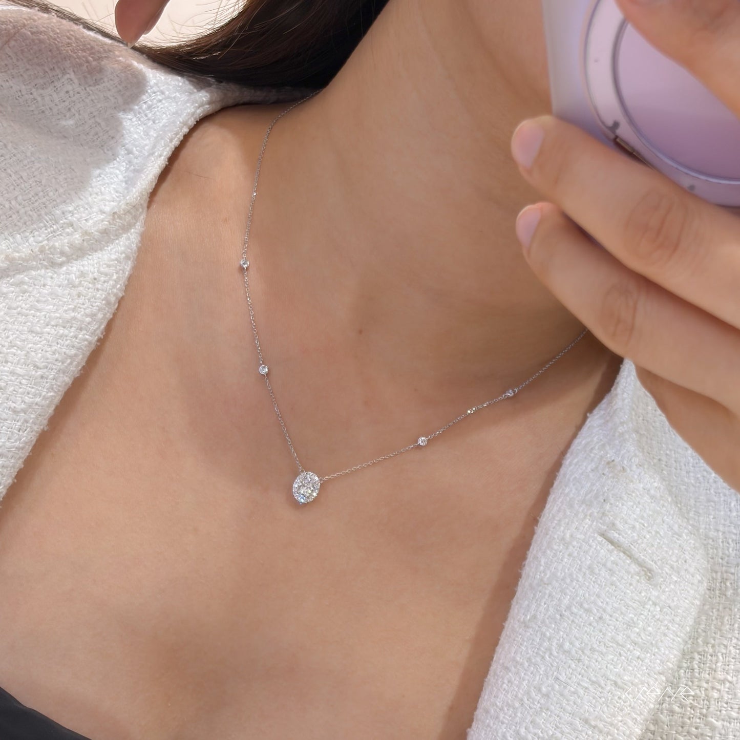 Lab Grown Diamond |  Oval Shape Halo Necklace