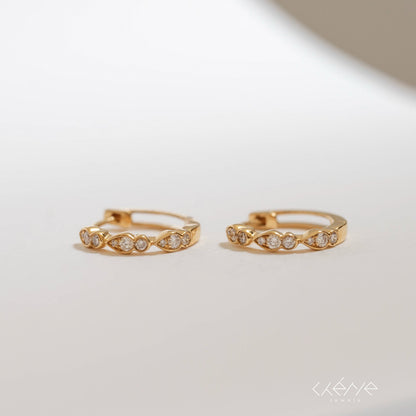 Mini Pear and Round Shape Illusion Setting Diamond Hoop