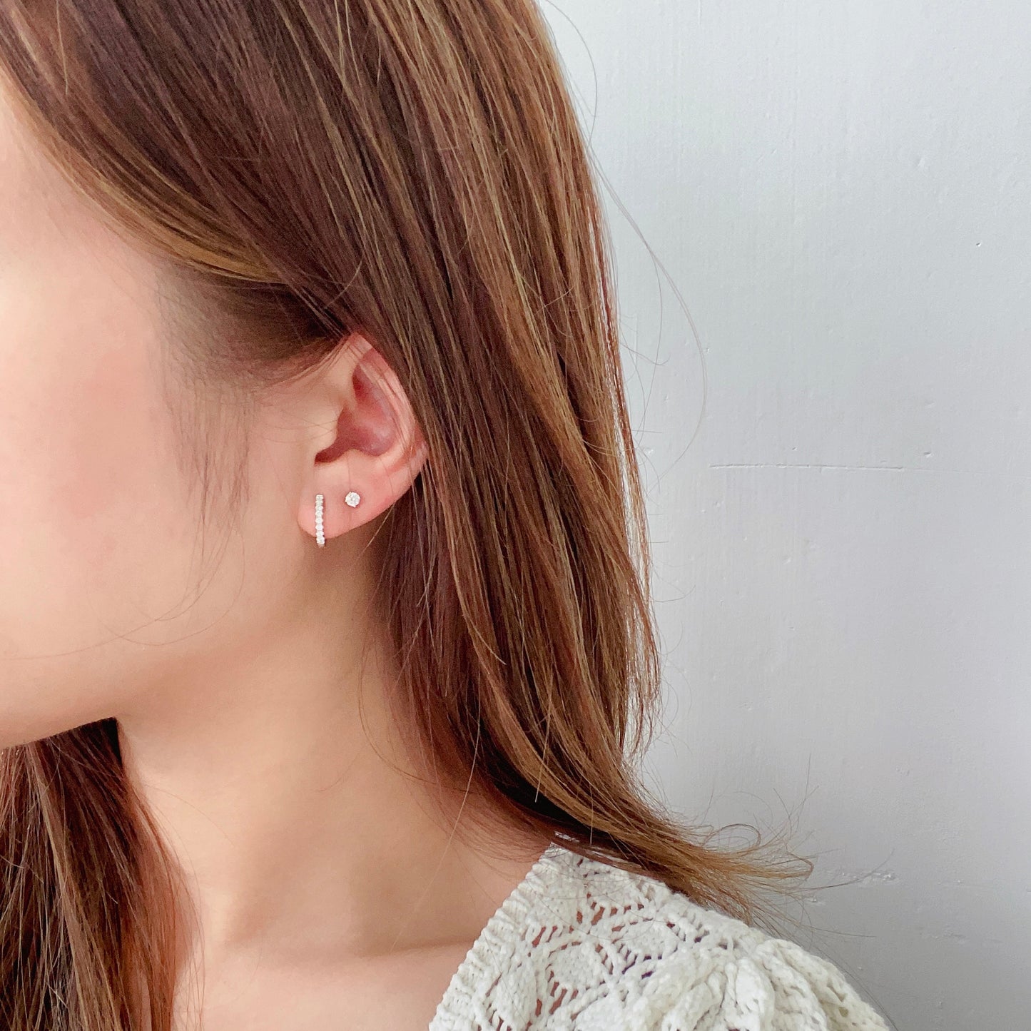 Mini Oval Shaped Round Diamond Hoop Earrings