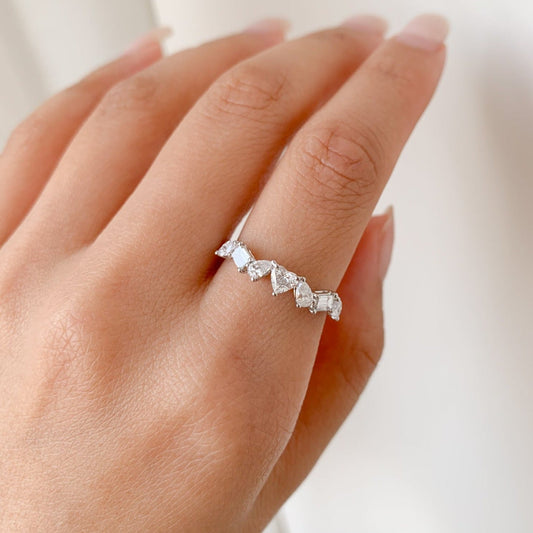Multi Fancy Shape Diamond Eternity Band Ring - Heart, Pear, Baguette, Marquise